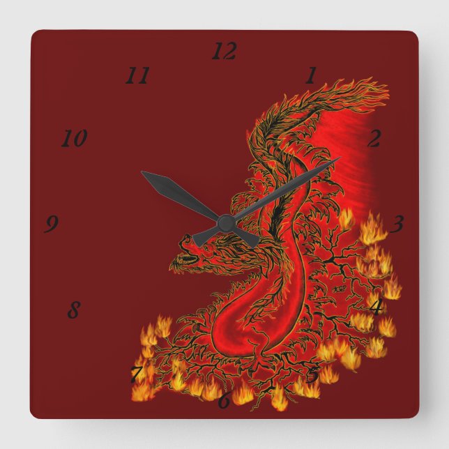 Reloj Cuadrado China Dragon red and gold design (Anverso)