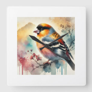 Reloj Cuadrado Chinese grosbeak bird 190924AREF121 - Watercolor