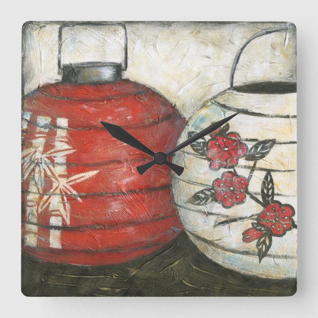 Reloj Cuadrado Chinese New Year Lanterns with Floral Print (Anverso)
