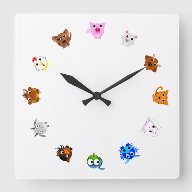 Reloj Cuadrado Chinese Zodiac Animals (rotated) (Anverso)