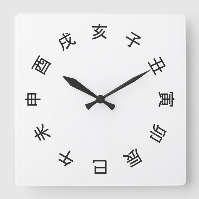 Reloj Cuadrado Chinese Zodiac Kanji (rotated) Clock -  (Anverso)