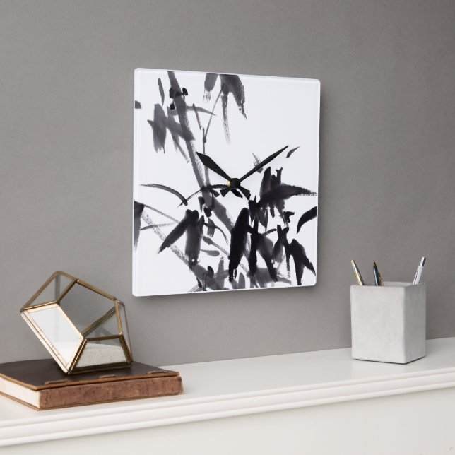 Reloj Cuadrado Chinesische Kunst mit Bambusmotiv (Oficina)