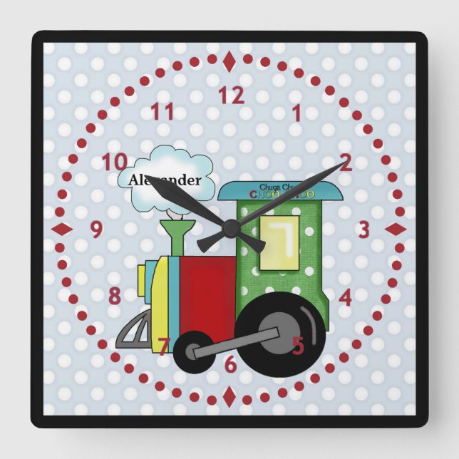 Reloj Cuadrado Choo Choo Train Nursery Wall Clock (Anverso)