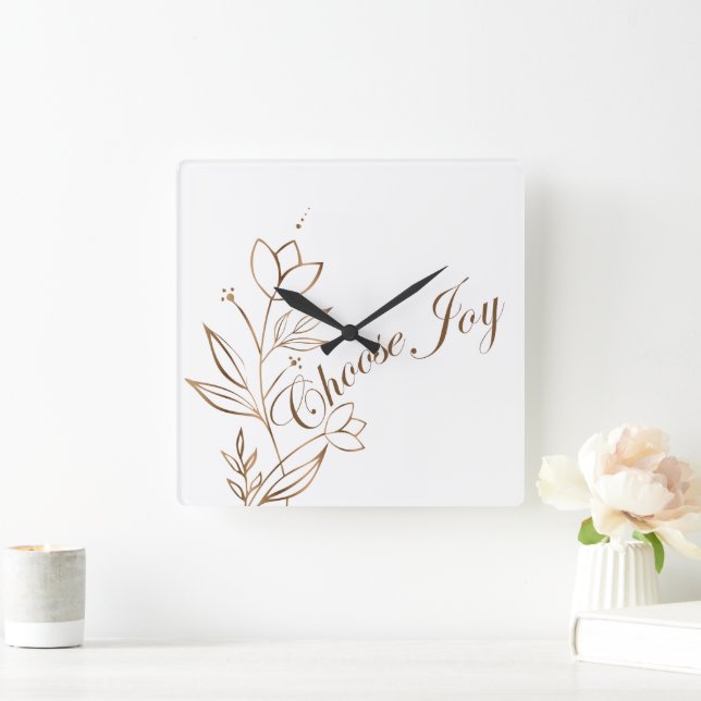 Reloj Cuadrado Choose Joy Abstract Flower Typography (Hogar)