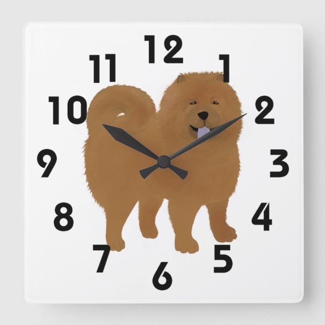 Reloj Cuadrado Chow Chow Clock (Anverso)