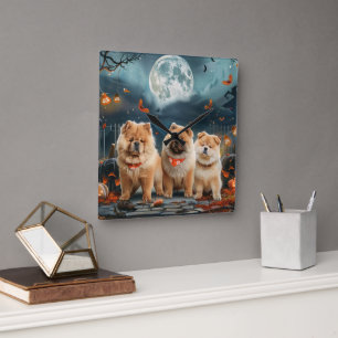 Reloj Cuadrado Chow Chow Halloween Espeluznante