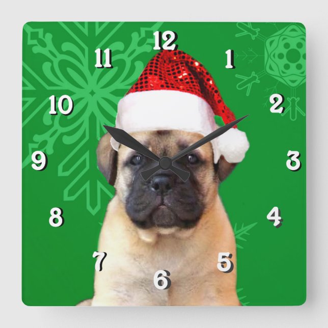 Reloj Cuadrado Christmas bullmastiff dog square clock (Anverso)