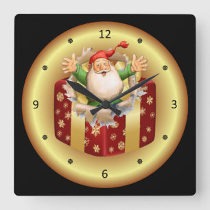 Reloj Cuadrado Christmas Clock ~ Santa ~ Breaking Through ~