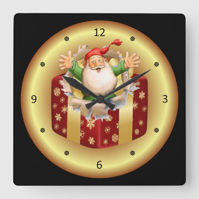 Reloj Cuadrado Christmas Clock ~ Santa ~ Breaking Through ~ (Anverso)