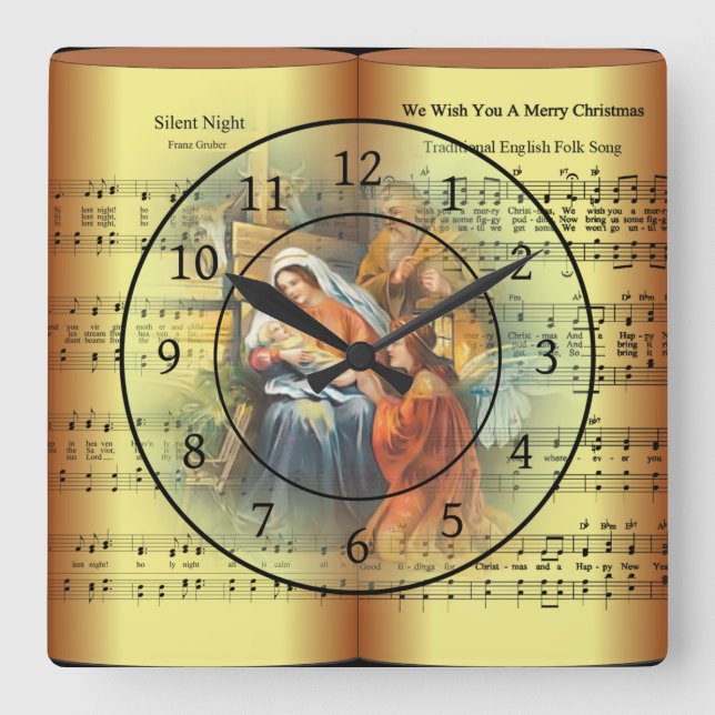 Reloj Cuadrado Christmas Sheet Music ~ The Holy Family ~ Angel ~  (Anverso)