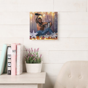 Reloj Cuadrado Christmas SlipperyJoe silver gold stars lights wet