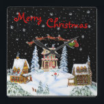 Reloj Cuadrado Christmas,wall,clock,Santa,Claus,reindeer,snowman<br><div class="desc">Christmas wall clock with Santa and his reindeer. Art titled "Ho,  Ho, Ho" by Christine Altmann</div>