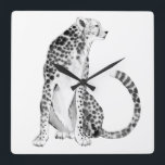 Reloj Cuadrado Chrome chic<br><div class="desc">Chrome Cheetah I de Grace Popp. Un gran chita mira a su lado con la cola saludando suavemente. | 164398Z</div>