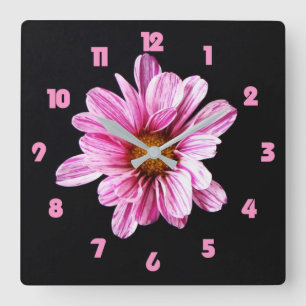 Reloj Cuadrado Chrysanthemum Flor Números de grasa rosa wccn