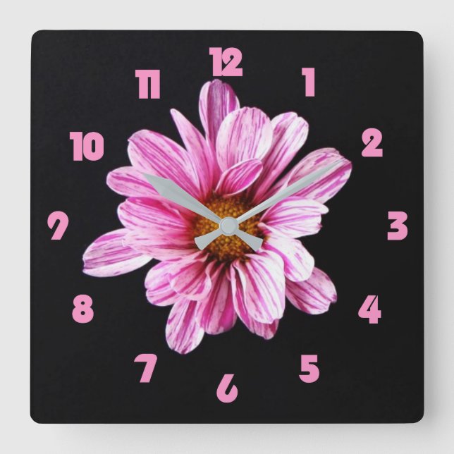 Reloj Cuadrado Chrysanthemum Flor Números de grasa rosa wccn (Anverso)