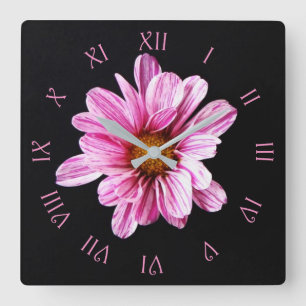 Reloj Cuadrado Chrysanthemum Flower Pink Script Roman wccn