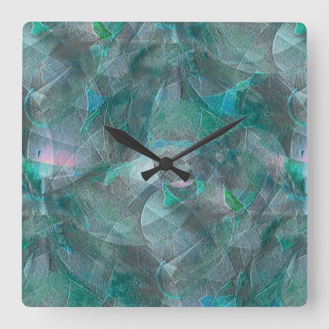 Reloj Cuadrado Cian verdoso avispado sobre un yeso de pared inaca (Anverso)