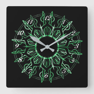 Reloj Cuadrado Cielo de pared verde tribal