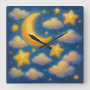 Reloj Cuadrado Cielo Nocturno Soñador y Bonito - Estilo de Pintur