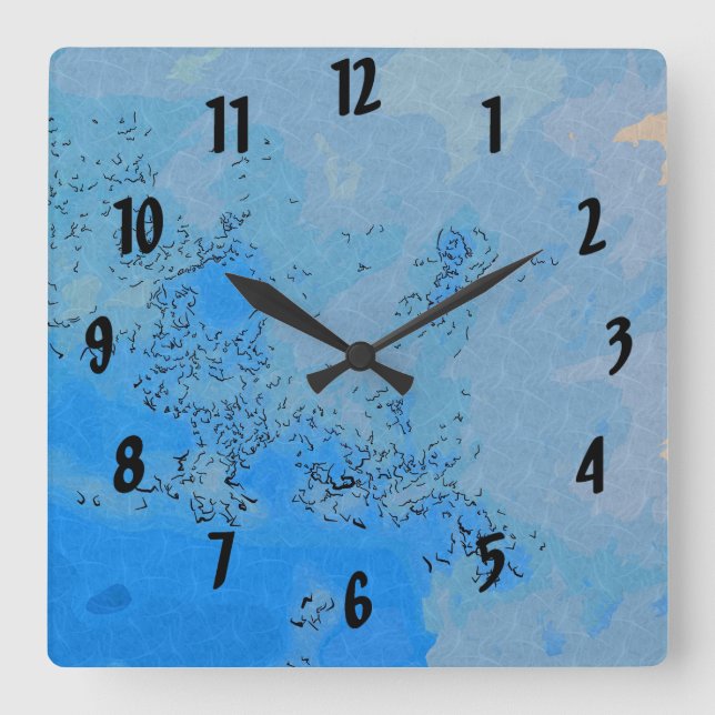 Reloj Cuadrado Cielo pastel azul profundo (Anverso)