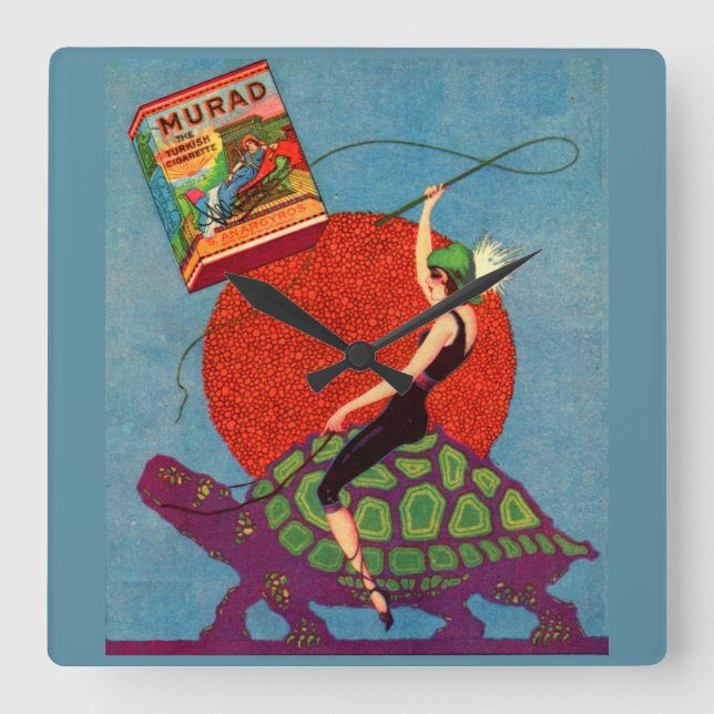 Reloj Cuadrado Cigarrillos de Murad dama montando tortuga gigante (Anverso)