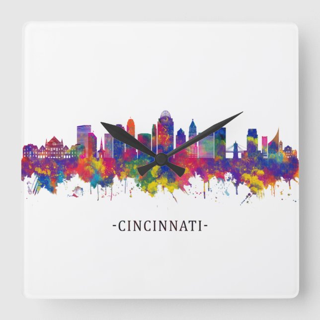 Reloj Cuadrado Cincinnati Ohio Skyline (Anverso)