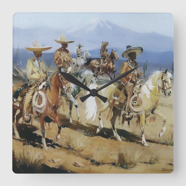Reloj Cuadrado Cinco vaqueros a caballo de Edward Borein (Anverso)