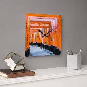 Reloj Cuadrado Cincuenta sombras de naranja - Senbon Torii, Kyoto