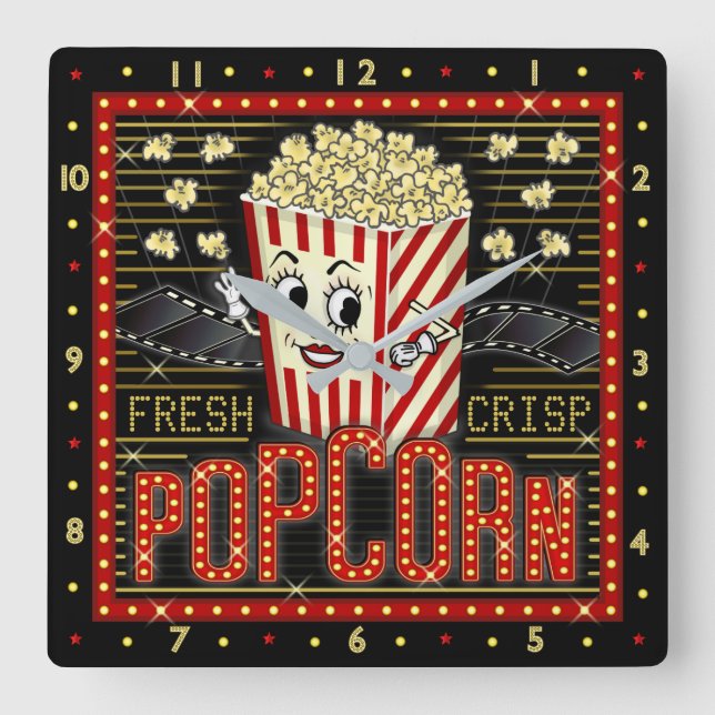Reloj Cuadrado Cine de cine Marquee Home Popcorn (Anverso)