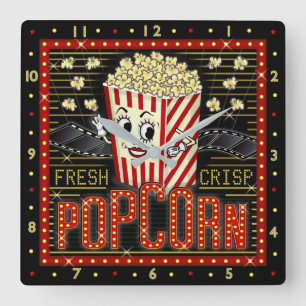Reloj Cuadrado Cine de cine Marquee Popcorn