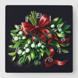 Reloj Cuadrado Cinta Mistletode de dibujo del Pastel de vacacione