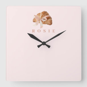 Reloj Cuadrado Cinta rosa Croissant de Coquette Personalizada