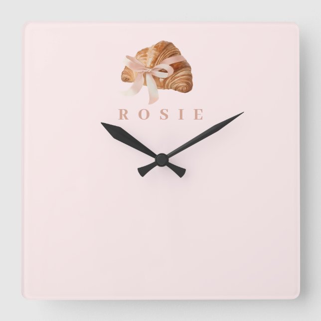 Reloj Cuadrado Cinta rosa Croissant de Coquette Personalizada (Anverso)