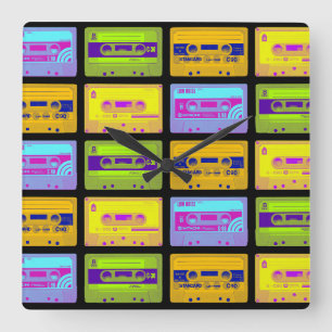 Reloj Cuadrado Cintas de casete Retro Pop Art de los 80