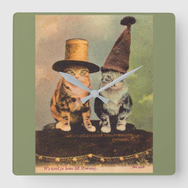 Reloj Cuadrado circa 1900 cats in hats RPPC (Anverso)