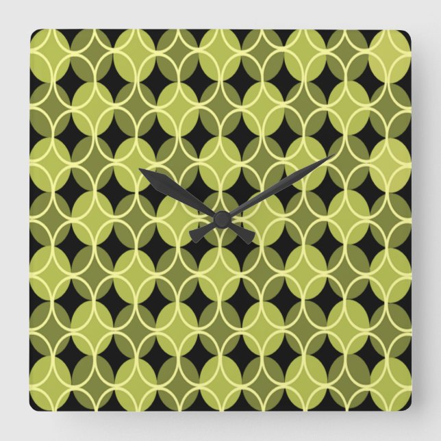 Reloj Cuadrado Circles on Circles - Green and Yellow (Anverso)