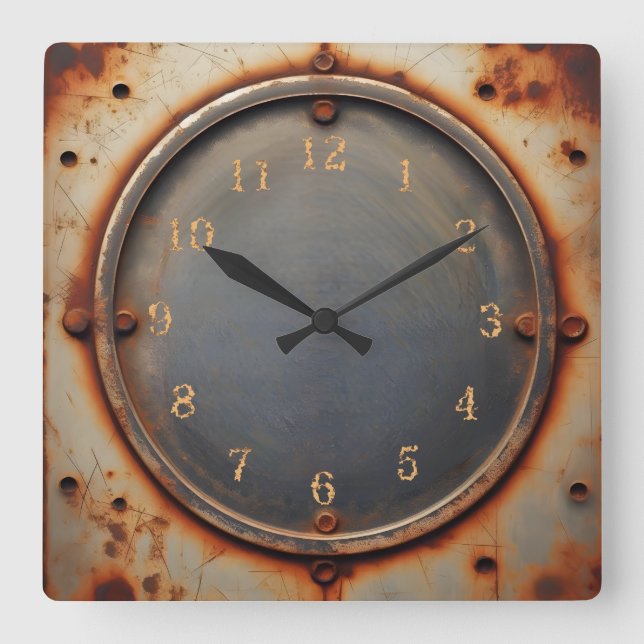 Reloj Cuadrado círculo de acero corroído (Anverso)