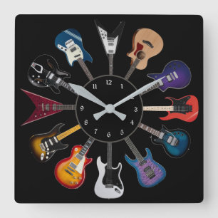 Reloj Cuadrado Círculo de Guitarra Eléctrica Negro