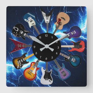 Reloj Cuadrado Círculo de Guitarra Eléctrica Relámpago Azul