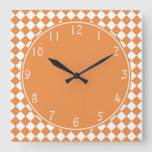Reloj Cuadrado Círculo naranja patrón de rombos de cuadros meloco