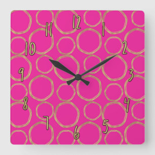 Reloj Cuadrado Círculos de Oro y Rosa Caliente Moderno Chic Tende