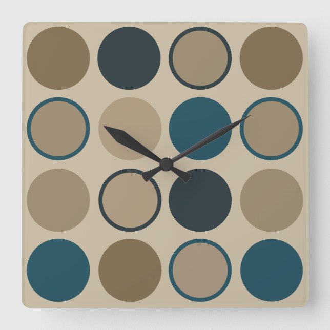 Reloj Cuadrado Círculos verde azulados y Toupe (Anverso)