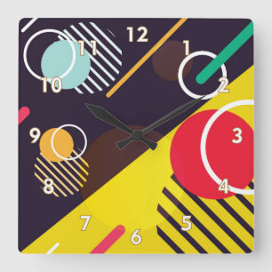 Reloj Cuadrado Círculos y líneas abstractos coloridos