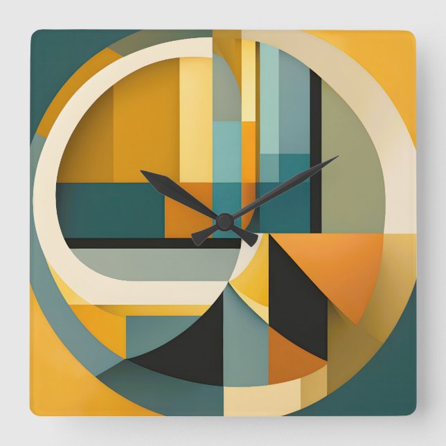 Reloj Cuadrado Círculos y Rectángulos de abstracción geométrica r (Anverso)
