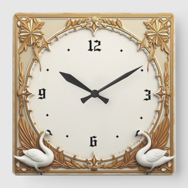 Reloj Cuadrado Cisne Art Déco (Anverso)