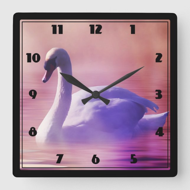 Reloj Cuadrado Cisne blanco flotando en un lago polvoriento (Anverso)