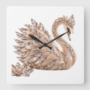 Reloj Cuadrado Cisne de Cristal de Lujo