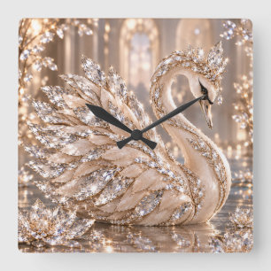 Reloj Cuadrado Cisne de Cristal de Lujo