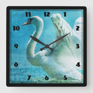 Reloj Cuadrado Cisne mágico durante una ducha del verano