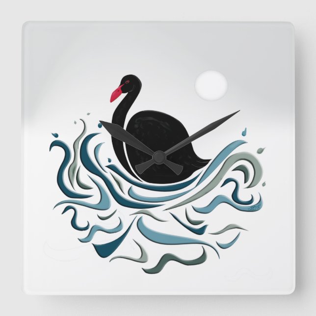 Reloj Cuadrado Cisne negro (Anverso)